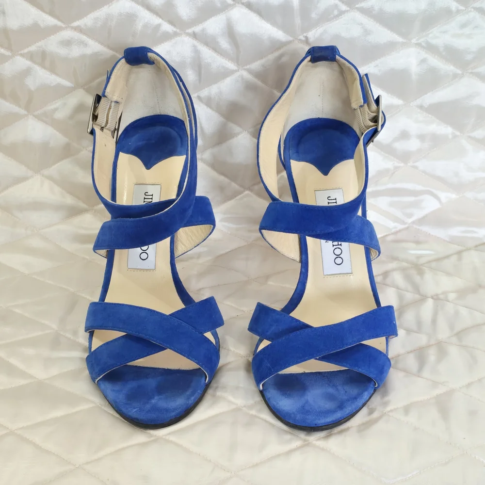 Blue Suede Strappy High-Heel Sandals by Jimmy Choo - Picture 2 of 5
